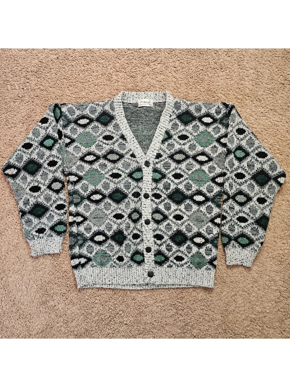 Vintage Protege Cardigan Sweater Mens Large 90s Geometric USA Acrylic Grandpa